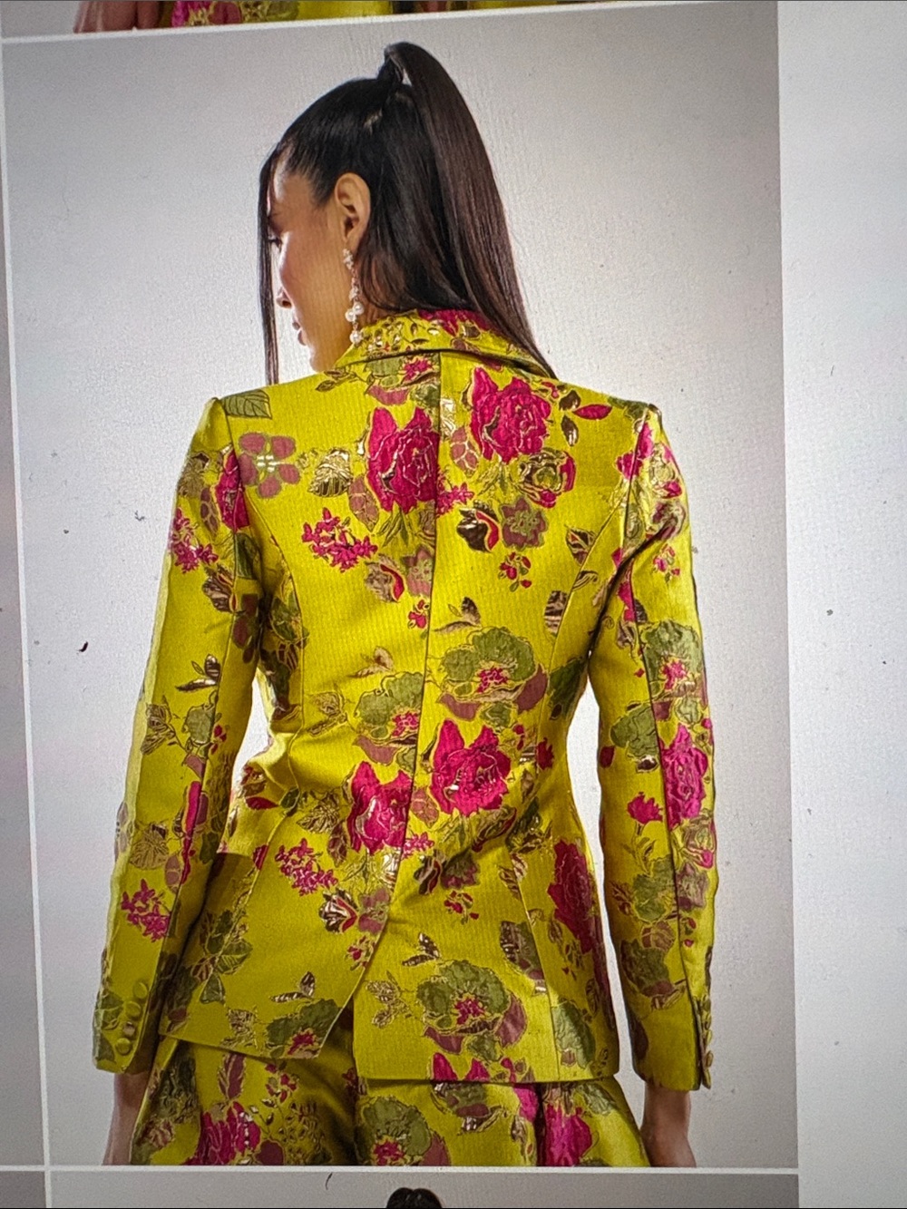 AKIRA Lime & Hot Pink Floral Brocade Wide-Leg Trousers with Matching Blazer - Picture 5 of 6